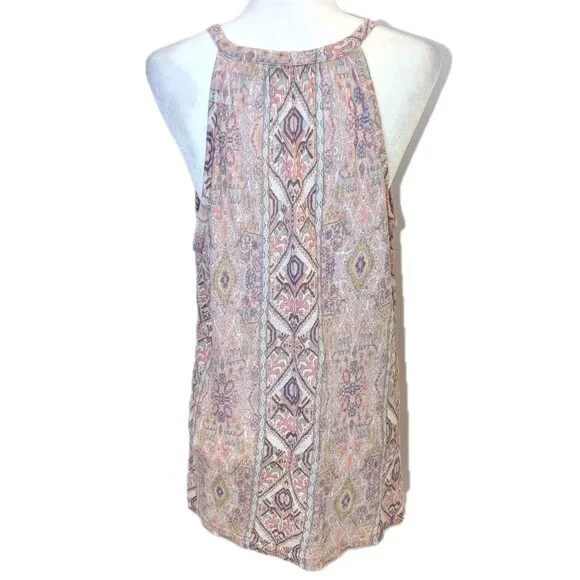 Rachel Zoe | 100% Linen Tassel Tank Top Pink & Beige Motif | Size Medium - Picture 5 of 11